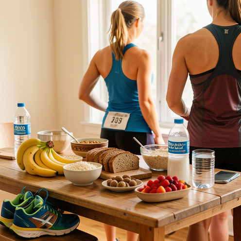 Une coureuse prépare des aliments nutritifs et de l’eau pour les étapes avant, pendant et après une course d’endurance.